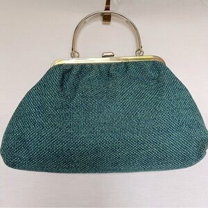JR USA Vintage Sophisticated Teal Handbag with Gold Accents and Tortoise Handle